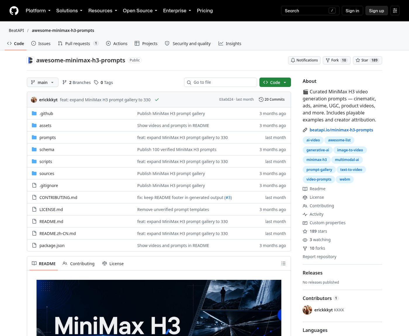awesome-minimax-h3-prompts 仓库首页